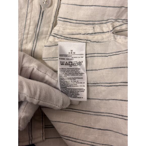 Banana Republic Top Medium Womens Boxy Crop Linen Shirt Vanilla Striped - Picture 8 of 9